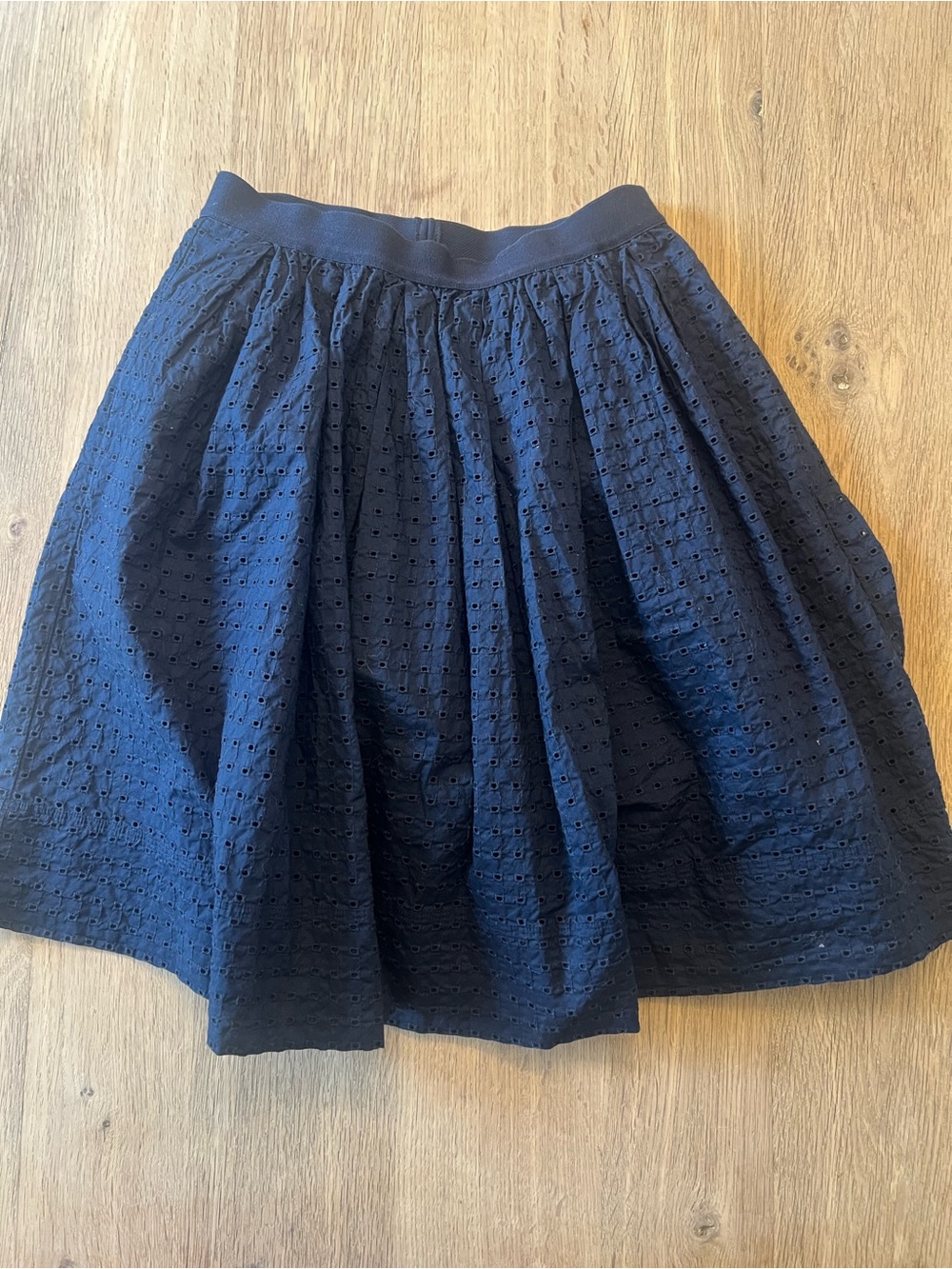 Uniqlo XS Navy Eyelet Embroidered A-Line Skater Skirt Lined